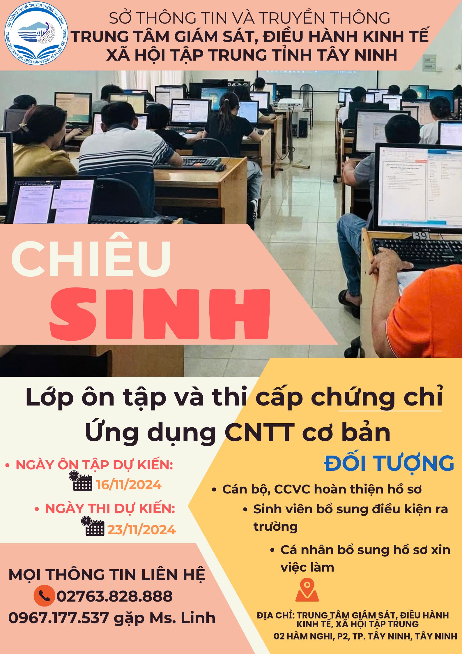 Thông báo mở lớp ôn tập và thi cấp chứng chỉ Ứng dụng CNTT cơ bản (Tháng 11/2024)